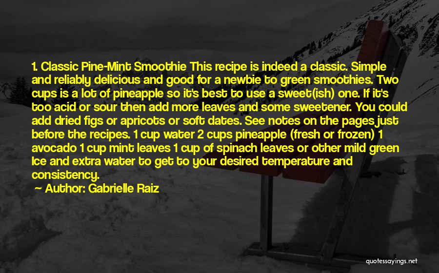 Gabrielle Raiz Quotes: 1. Classic Pine-mint Smoothie This Recipe Is Indeed A Classic. Simple And Reliably Delicious And Good For A Newbie To