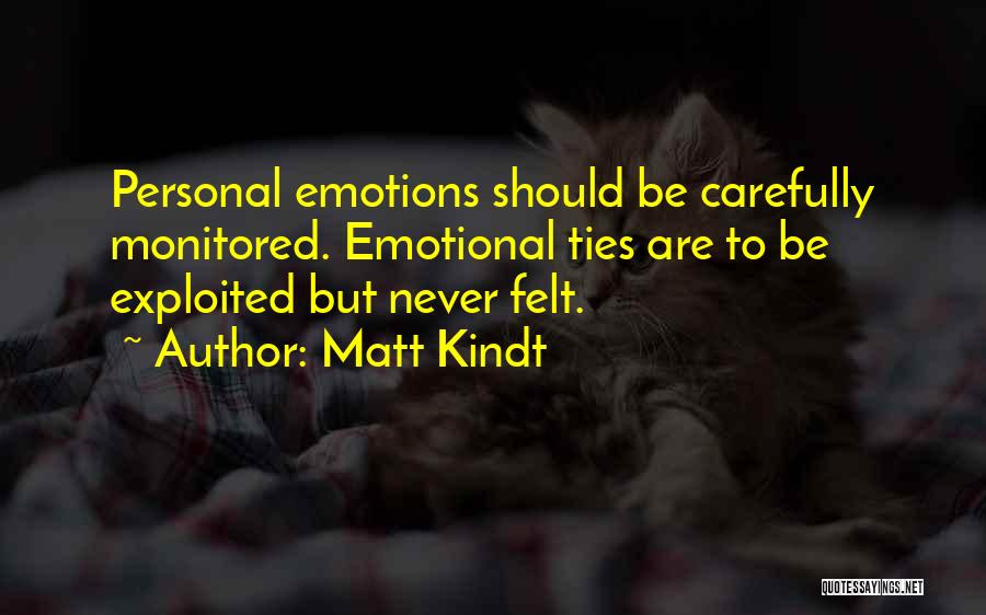 Matt Kindt Quotes: Personal Emotions Should Be Carefully Monitored. Emotional Ties Are To Be Exploited But Never Felt.