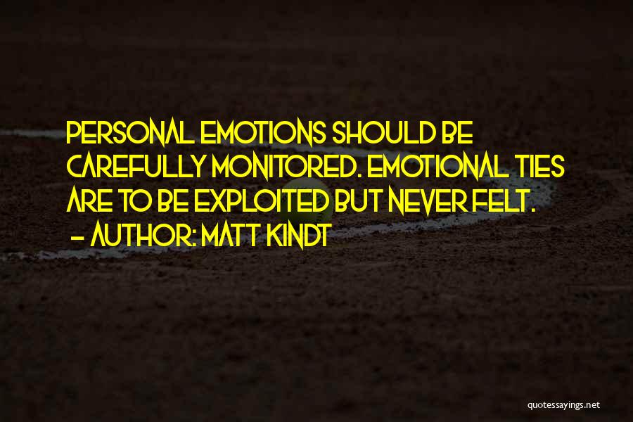 Matt Kindt Quotes: Personal Emotions Should Be Carefully Monitored. Emotional Ties Are To Be Exploited But Never Felt.