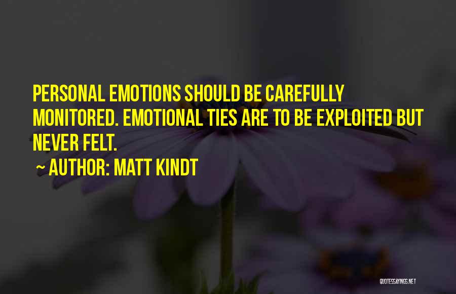 Matt Kindt Quotes: Personal Emotions Should Be Carefully Monitored. Emotional Ties Are To Be Exploited But Never Felt.