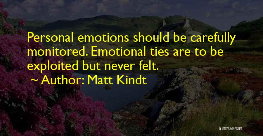Matt Kindt Quotes: Personal Emotions Should Be Carefully Monitored. Emotional Ties Are To Be Exploited But Never Felt.