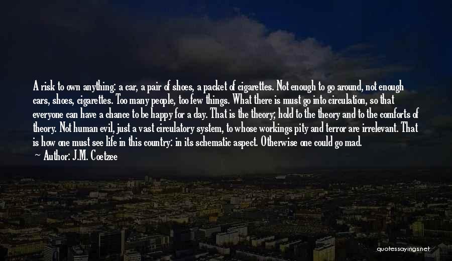 J.M. Coetzee Quotes: A Risk To Own Anything: A Car, A Pair Of Shoes, A Packet Of Cigarettes. Not Enough To Go Around,