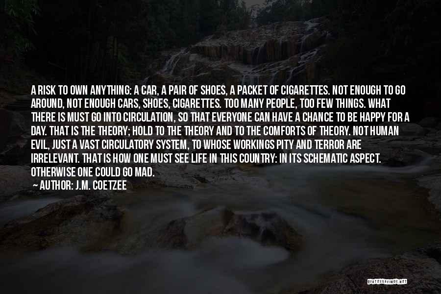 J.M. Coetzee Quotes: A Risk To Own Anything: A Car, A Pair Of Shoes, A Packet Of Cigarettes. Not Enough To Go Around,
