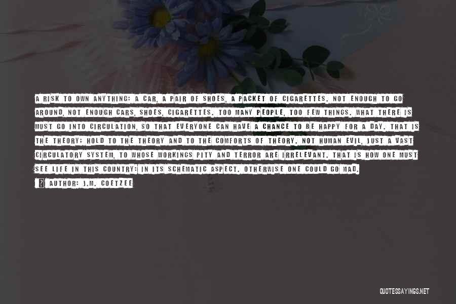 J.M. Coetzee Quotes: A Risk To Own Anything: A Car, A Pair Of Shoes, A Packet Of Cigarettes. Not Enough To Go Around,