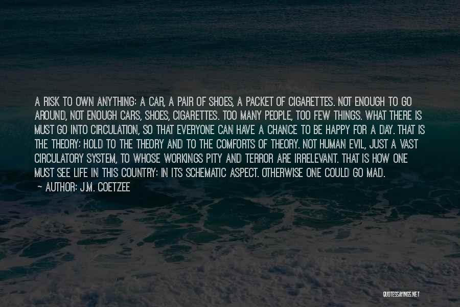 J.M. Coetzee Quotes: A Risk To Own Anything: A Car, A Pair Of Shoes, A Packet Of Cigarettes. Not Enough To Go Around,