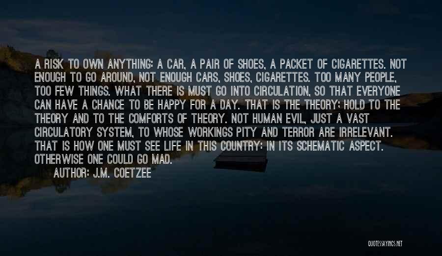 J.M. Coetzee Quotes: A Risk To Own Anything: A Car, A Pair Of Shoes, A Packet Of Cigarettes. Not Enough To Go Around,