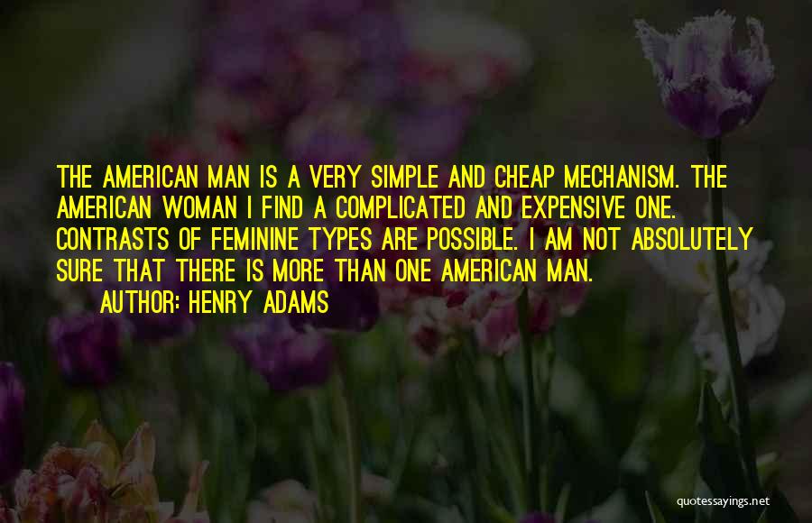 Henry Adams Quotes: The American Man Is A Very Simple And Cheap Mechanism. The American Woman I Find A Complicated And Expensive One.