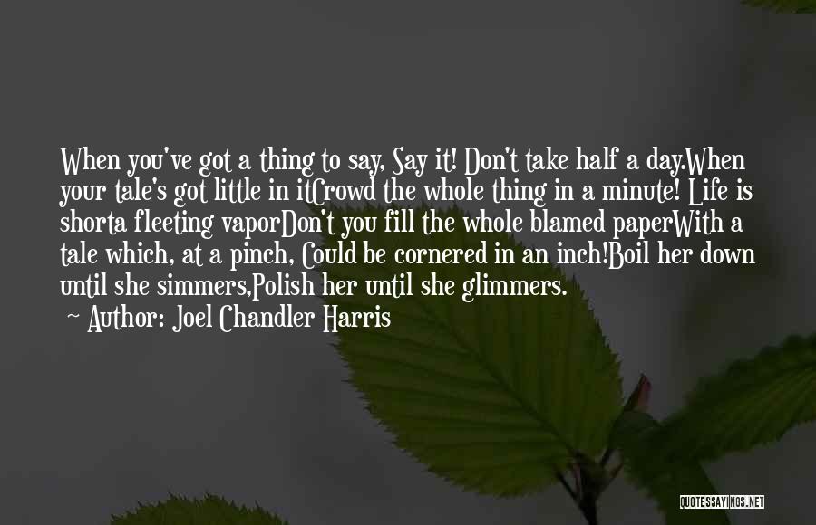 Joel Chandler Harris Quotes: When You've Got A Thing To Say, Say It! Don't Take Half A Day.when Your Tale's Got Little In Itcrowd