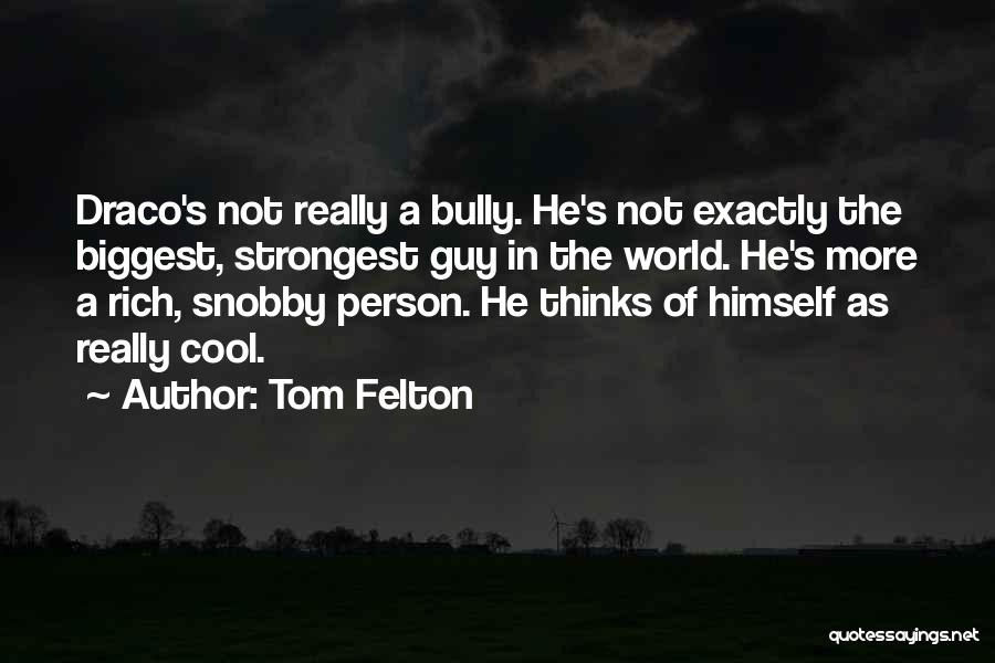 Tom Felton Quotes: Draco's Not Really A Bully. He's Not Exactly The Biggest, Strongest Guy In The World. He's More A Rich, Snobby