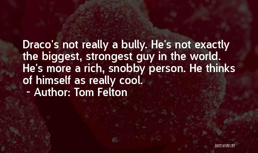 Tom Felton Quotes: Draco's Not Really A Bully. He's Not Exactly The Biggest, Strongest Guy In The World. He's More A Rich, Snobby