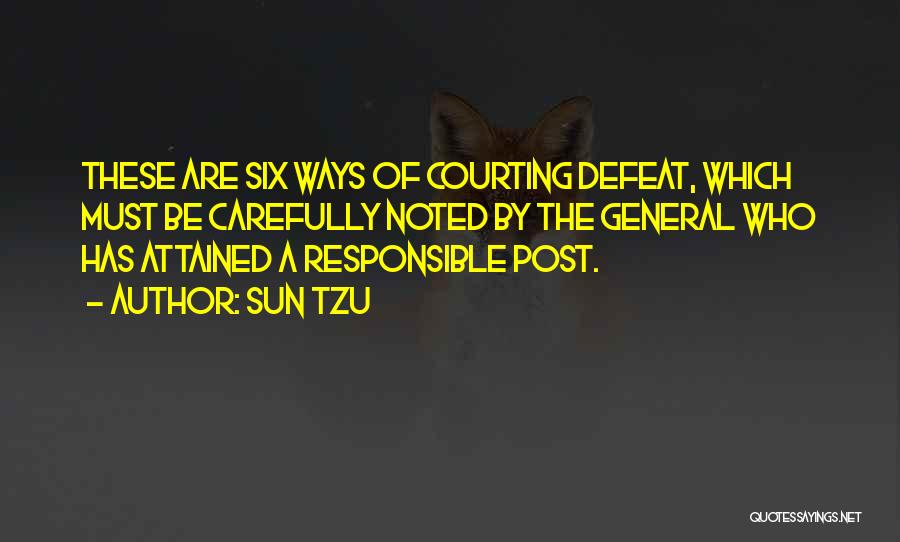 Sun Tzu Quotes: These Are Six Ways Of Courting Defeat, Which Must Be Carefully Noted By The General Who Has Attained A Responsible