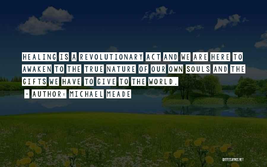 Michael Meade Quotes: Healing Is A Revolutionary Act And We Are Here To Awaken To The True Nature Of Our Own Souls And