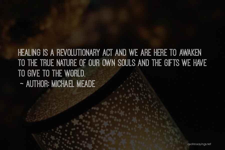 Michael Meade Quotes: Healing Is A Revolutionary Act And We Are Here To Awaken To The True Nature Of Our Own Souls And