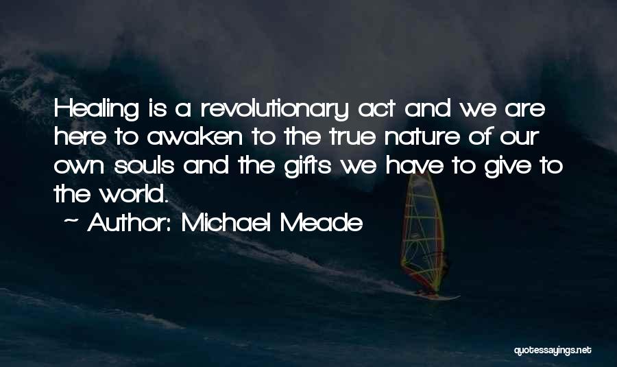 Michael Meade Quotes: Healing Is A Revolutionary Act And We Are Here To Awaken To The True Nature Of Our Own Souls And