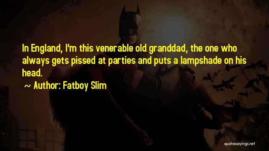 Fatboy Slim Quotes: In England, I'm This Venerable Old Granddad, The One Who Always Gets Pissed At Parties And Puts A Lampshade On