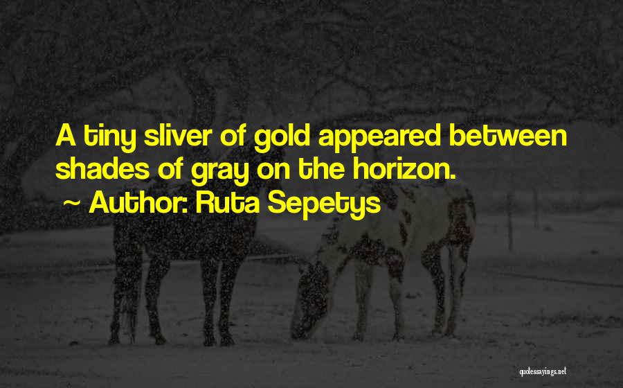 Ruta Sepetys Quotes: A Tiny Sliver Of Gold Appeared Between Shades Of Gray On The Horizon.