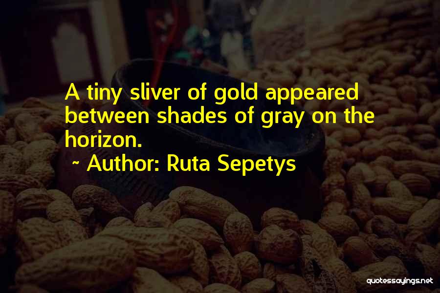 Ruta Sepetys Quotes: A Tiny Sliver Of Gold Appeared Between Shades Of Gray On The Horizon.