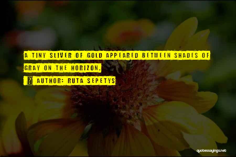 Ruta Sepetys Quotes: A Tiny Sliver Of Gold Appeared Between Shades Of Gray On The Horizon.
