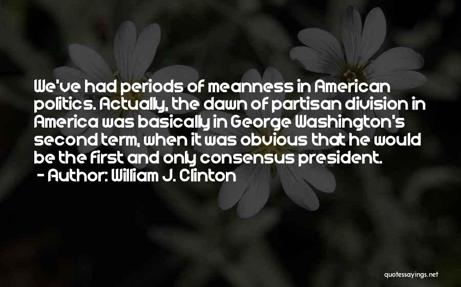 William J. Clinton Quotes: We've Had Periods Of Meanness In American Politics. Actually, The Dawn Of Partisan Division In America Was Basically In George