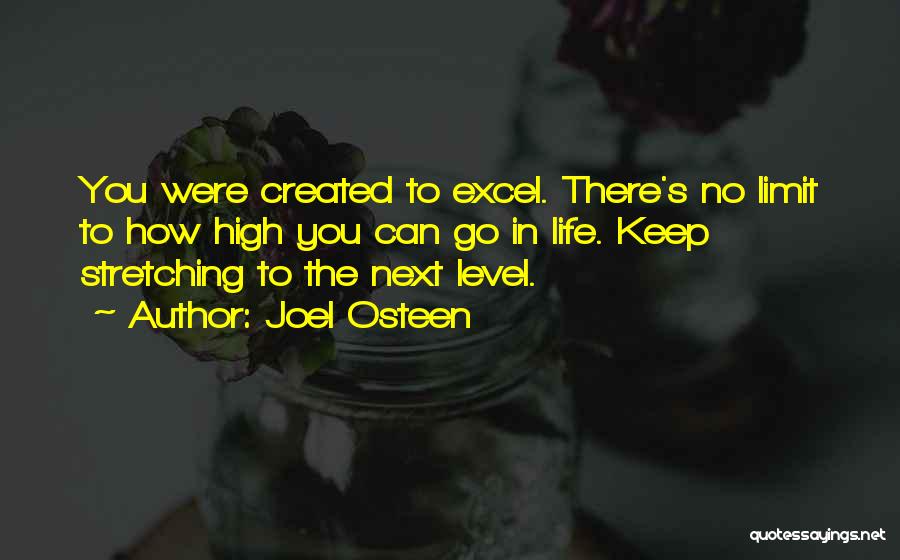 Joel Osteen Quotes: You Were Created To Excel. There's No Limit To How High You Can Go In Life. Keep Stretching To The