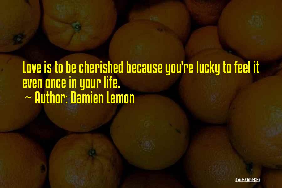 Damien Lemon Quotes: Love Is To Be Cherished Because You're Lucky To Feel It Even Once In Your Life.