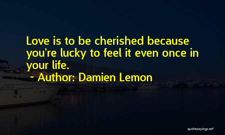 Damien Lemon Quotes: Love Is To Be Cherished Because You're Lucky To Feel It Even Once In Your Life.