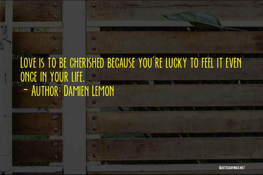 Damien Lemon Quotes: Love Is To Be Cherished Because You're Lucky To Feel It Even Once In Your Life.