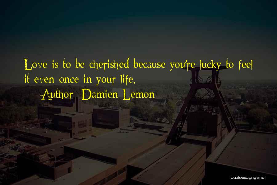 Damien Lemon Quotes: Love Is To Be Cherished Because You're Lucky To Feel It Even Once In Your Life.