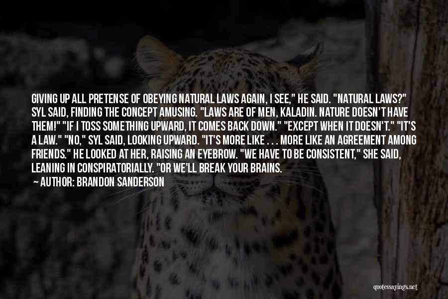 Brandon Sanderson Quotes: Giving Up All Pretense Of Obeying Natural Laws Again, I See, He Said. Natural Laws? Syl Said, Finding The Concept