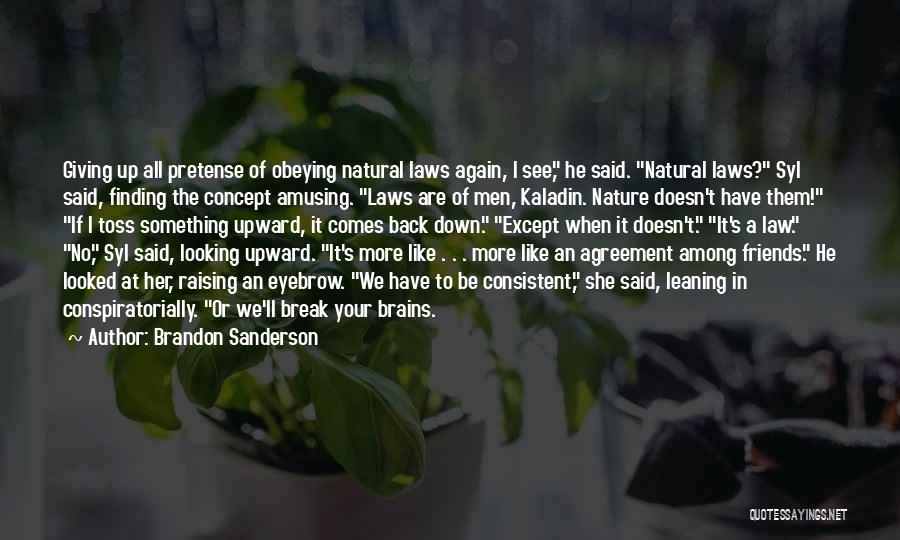 Brandon Sanderson Quotes: Giving Up All Pretense Of Obeying Natural Laws Again, I See, He Said. Natural Laws? Syl Said, Finding The Concept