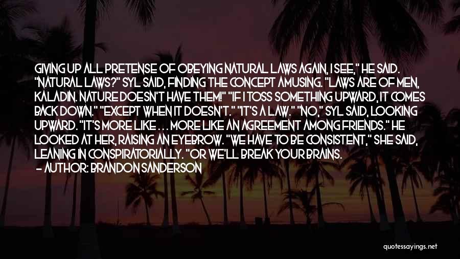 Brandon Sanderson Quotes: Giving Up All Pretense Of Obeying Natural Laws Again, I See, He Said. Natural Laws? Syl Said, Finding The Concept