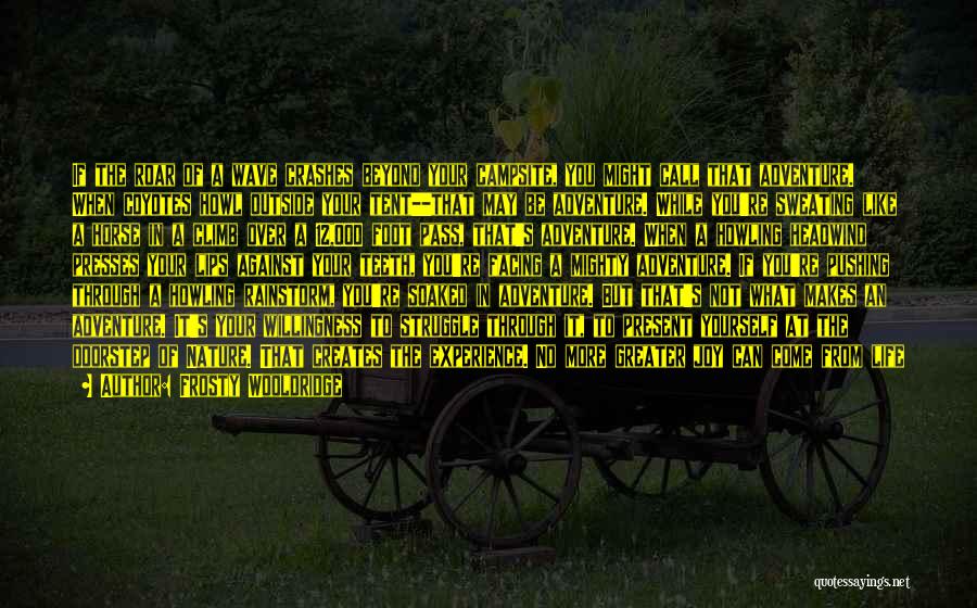 Frosty Wooldridge Quotes: If The Roar Of A Wave Crashes Beyond Your Campsite, You Might Call That Adventure. When Coyotes Howl Outside Your