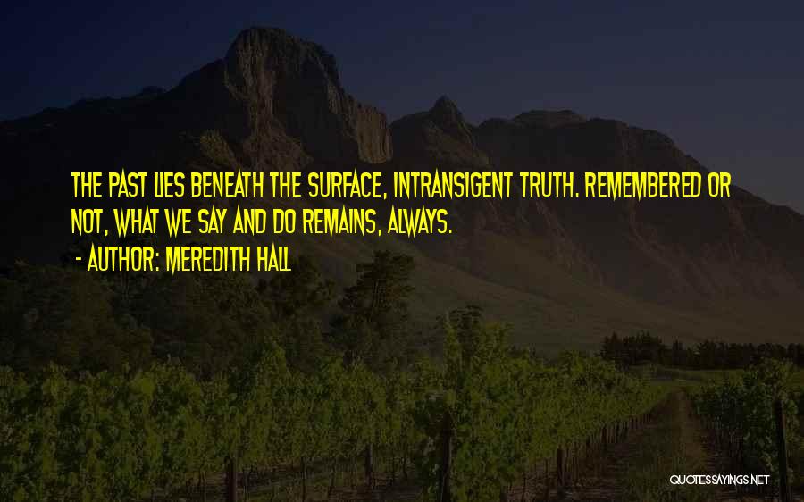 Meredith Hall Quotes: The Past Lies Beneath The Surface, Intransigent Truth. Remembered Or Not, What We Say And Do Remains, Always.