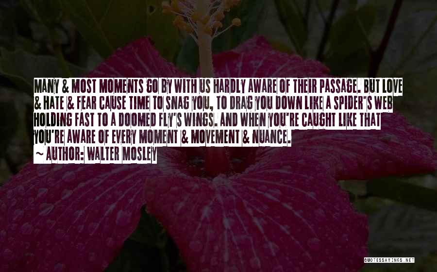 Walter Mosley Quotes: Many & Most Moments Go By With Us Hardly Aware Of Their Passage. But Love & Hate & Fear Cause