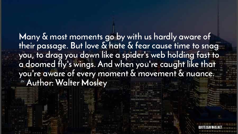 Walter Mosley Quotes: Many & Most Moments Go By With Us Hardly Aware Of Their Passage. But Love & Hate & Fear Cause