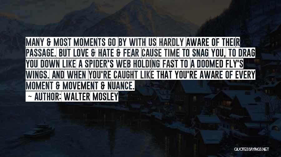 Walter Mosley Quotes: Many & Most Moments Go By With Us Hardly Aware Of Their Passage. But Love & Hate & Fear Cause