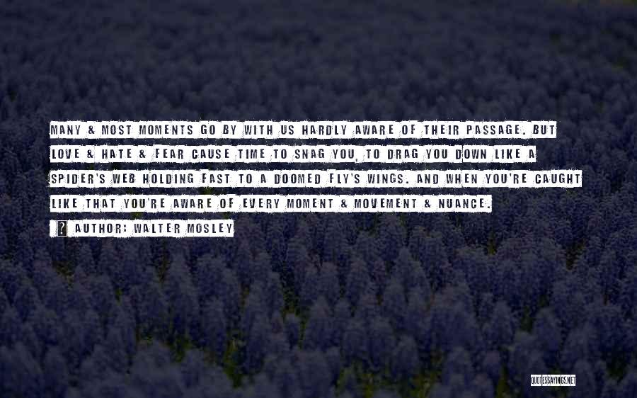 Walter Mosley Quotes: Many & Most Moments Go By With Us Hardly Aware Of Their Passage. But Love & Hate & Fear Cause