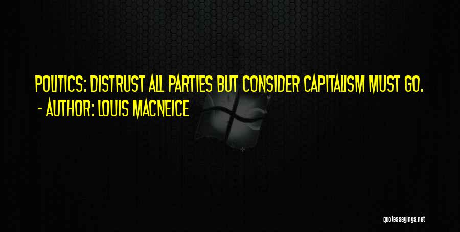 Louis MacNeice Quotes: Politics: Distrust All Parties But Consider Capitalism Must Go.