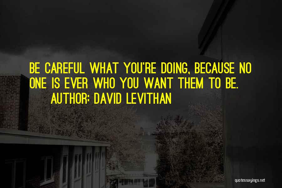 David Levithan Quotes: Be Careful What You're Doing, Because No One Is Ever Who You Want Them To Be.