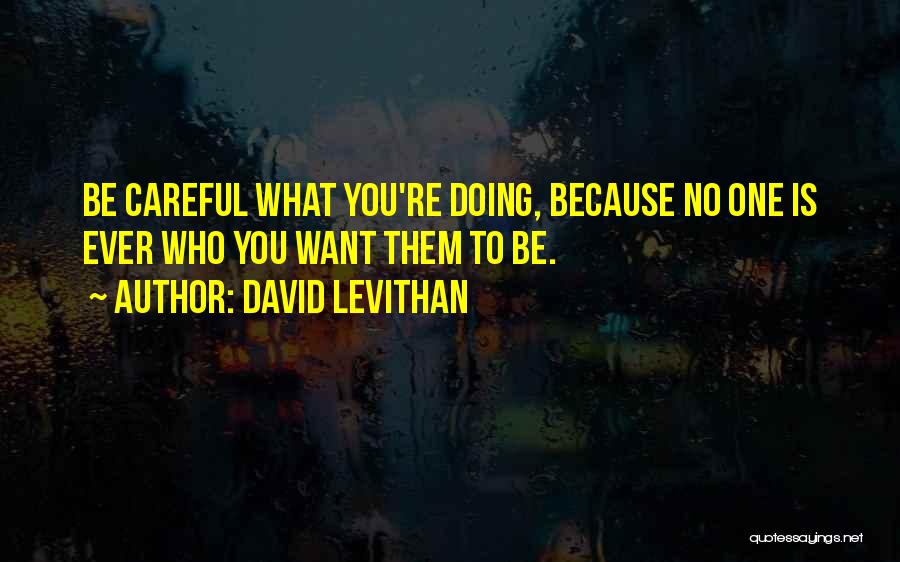 David Levithan Quotes: Be Careful What You're Doing, Because No One Is Ever Who You Want Them To Be.