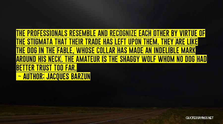 Jacques Barzun Quotes: The Professionals Resemble And Recognize Each Other By Virtue Of The Stigmata That Their Trade Has Left Upon Them. They