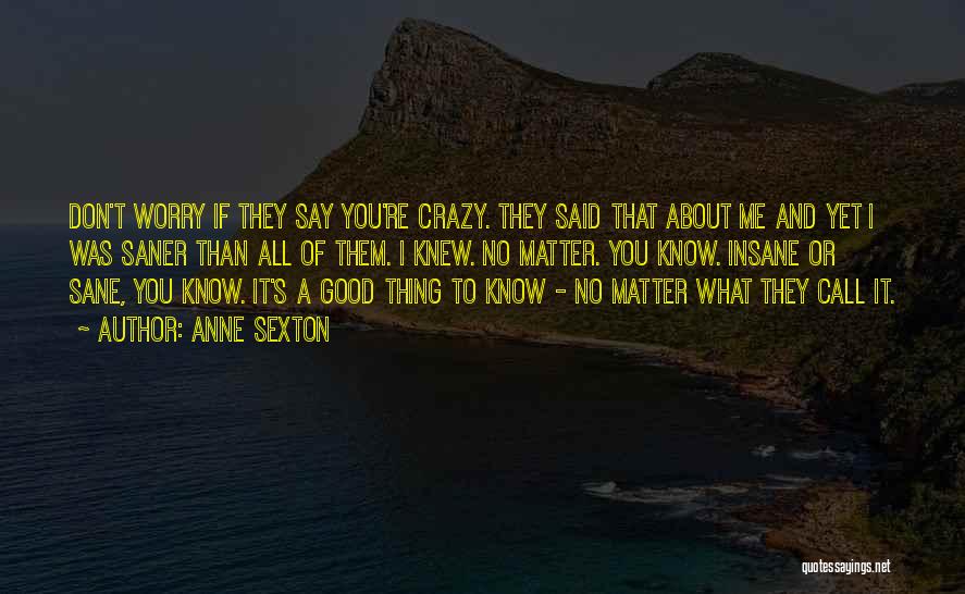 Anne Sexton Quotes: Don't Worry If They Say You're Crazy. They Said That About Me And Yet I Was Saner Than All Of