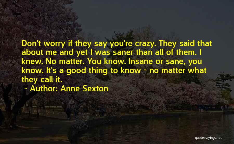 Anne Sexton Quotes: Don't Worry If They Say You're Crazy. They Said That About Me And Yet I Was Saner Than All Of