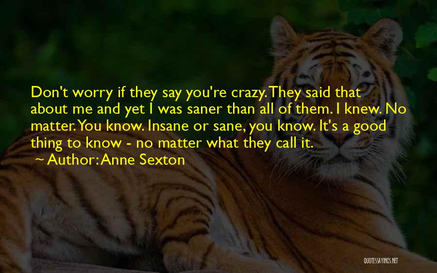 Anne Sexton Quotes: Don't Worry If They Say You're Crazy. They Said That About Me And Yet I Was Saner Than All Of