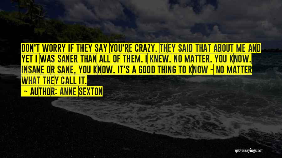 Anne Sexton Quotes: Don't Worry If They Say You're Crazy. They Said That About Me And Yet I Was Saner Than All Of