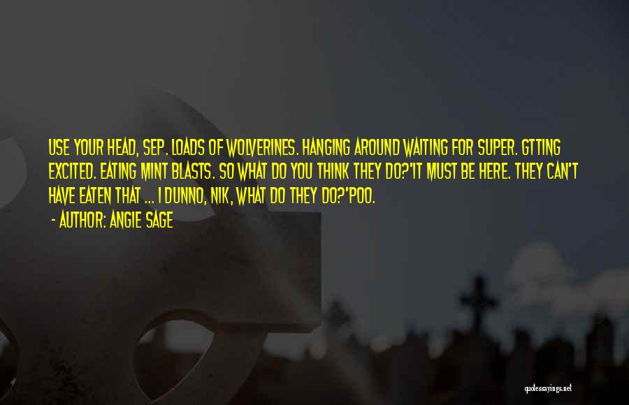 Angie Sage Quotes: Use Your Head, Sep. Loads Of Wolverines. Hanging Around Waiting For Super. Gtting Excited. Eating Mint Blasts. So What Do