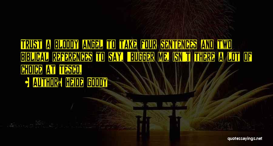 Heide Goody Quotes: Trust A Bloody Angel To Take Four Sentences And Two Biblical References To Say, 'bugger Me, Isn't There A Lot