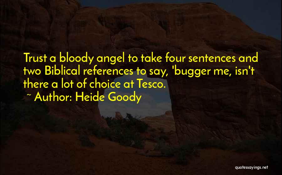 Heide Goody Quotes: Trust A Bloody Angel To Take Four Sentences And Two Biblical References To Say, 'bugger Me, Isn't There A Lot