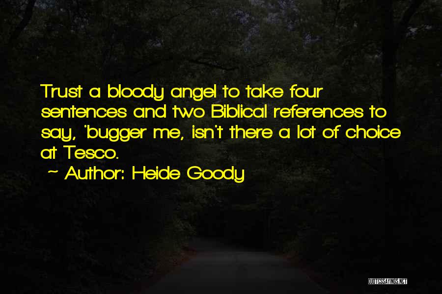 Heide Goody Quotes: Trust A Bloody Angel To Take Four Sentences And Two Biblical References To Say, 'bugger Me, Isn't There A Lot