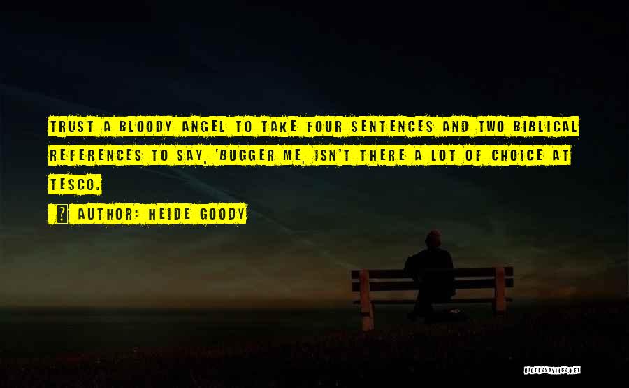 Heide Goody Quotes: Trust A Bloody Angel To Take Four Sentences And Two Biblical References To Say, 'bugger Me, Isn't There A Lot